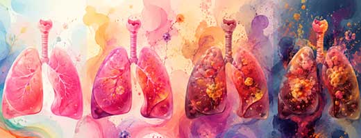Artistic display of the stages of lung cancer development