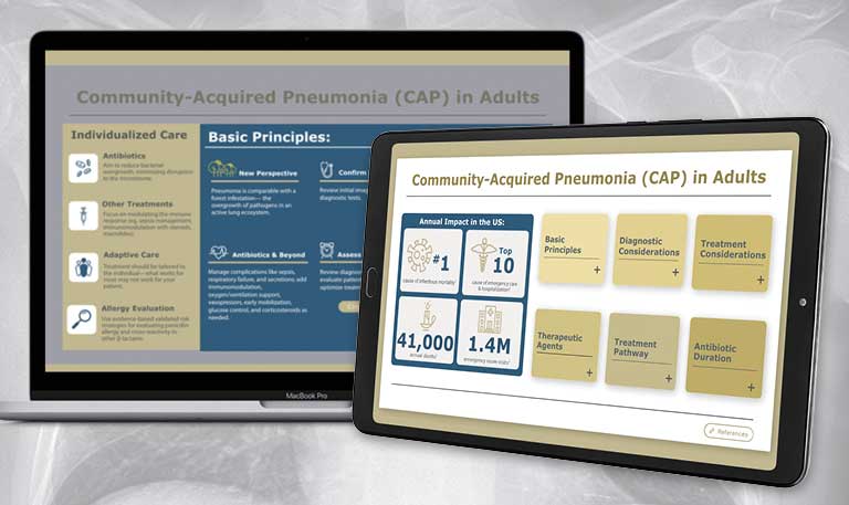 Images of the infographic on community-acquired pneumonia on a tablet