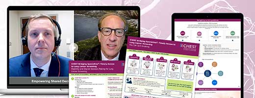 Screenshots of the Bridging Specialties Lung Cancer Screening module on a laptop and tablet