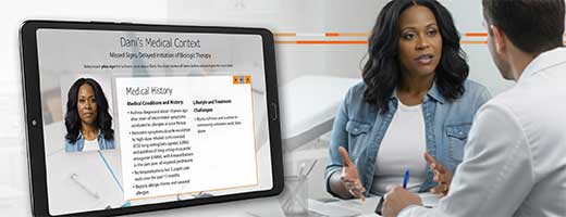 Uncontrolled: A Severe Asthma Interactive Case Series displayed on a tablet screen