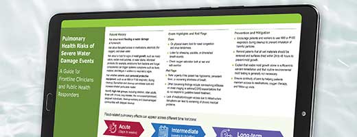 Pulmonary Health Risks of Severe Water Damage Events infographic on a tablet