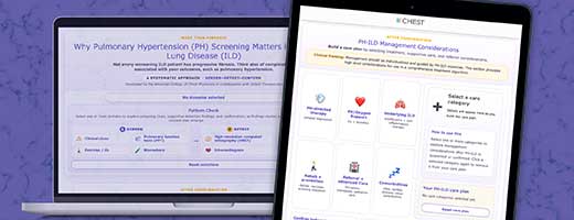 PH-ILD: Screening, Detection, and Care Considerations infographic displayed on a laptop and tablet screen