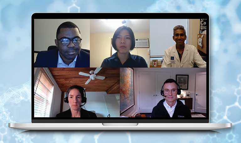 Five people on a Zoom call